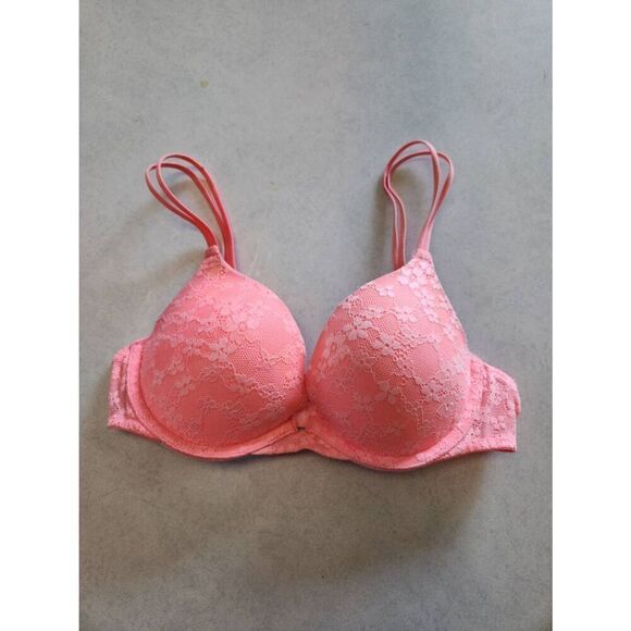 Victoria's Secret PINK size 34B Push Up Bra Pink Lace Overlay - Picture 1 of 3